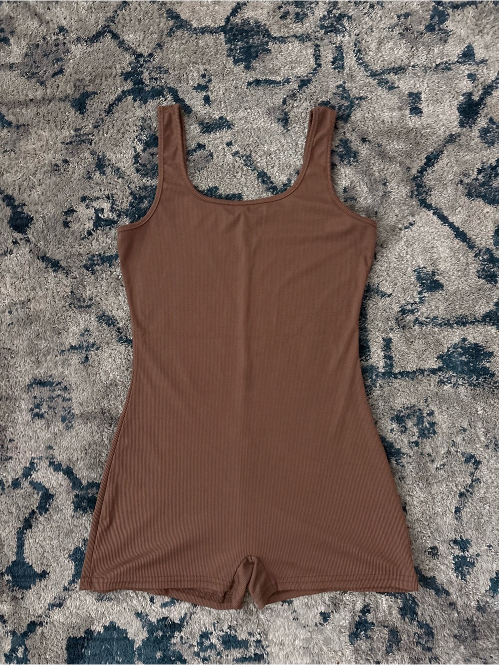 Scoop Neck Brown Ribbed Romper